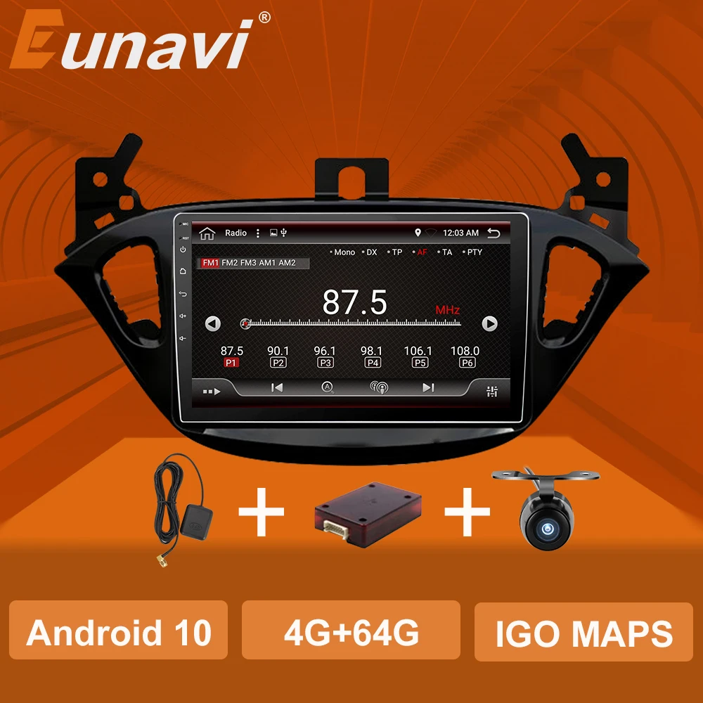 Eunavi Auto 2Din Android10 Auto Rádio Audio Multimédiá Pre Auto Opel Corsa E 2016 GPS Navigácie Auto Stereo 4G WIFI 64 g