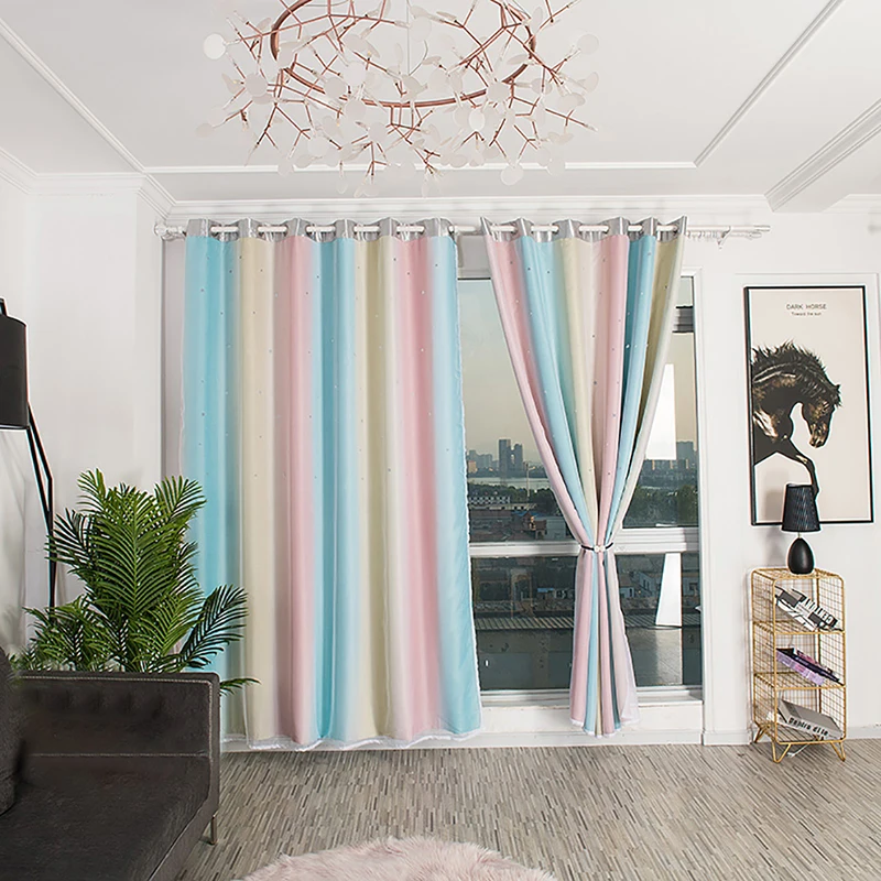 Farebné Dúhy Krásne Okno Záves pre Obývacia Izba 3D Blue Pink Polyester Okno Ošetrenie Elegantné Spálne Draps