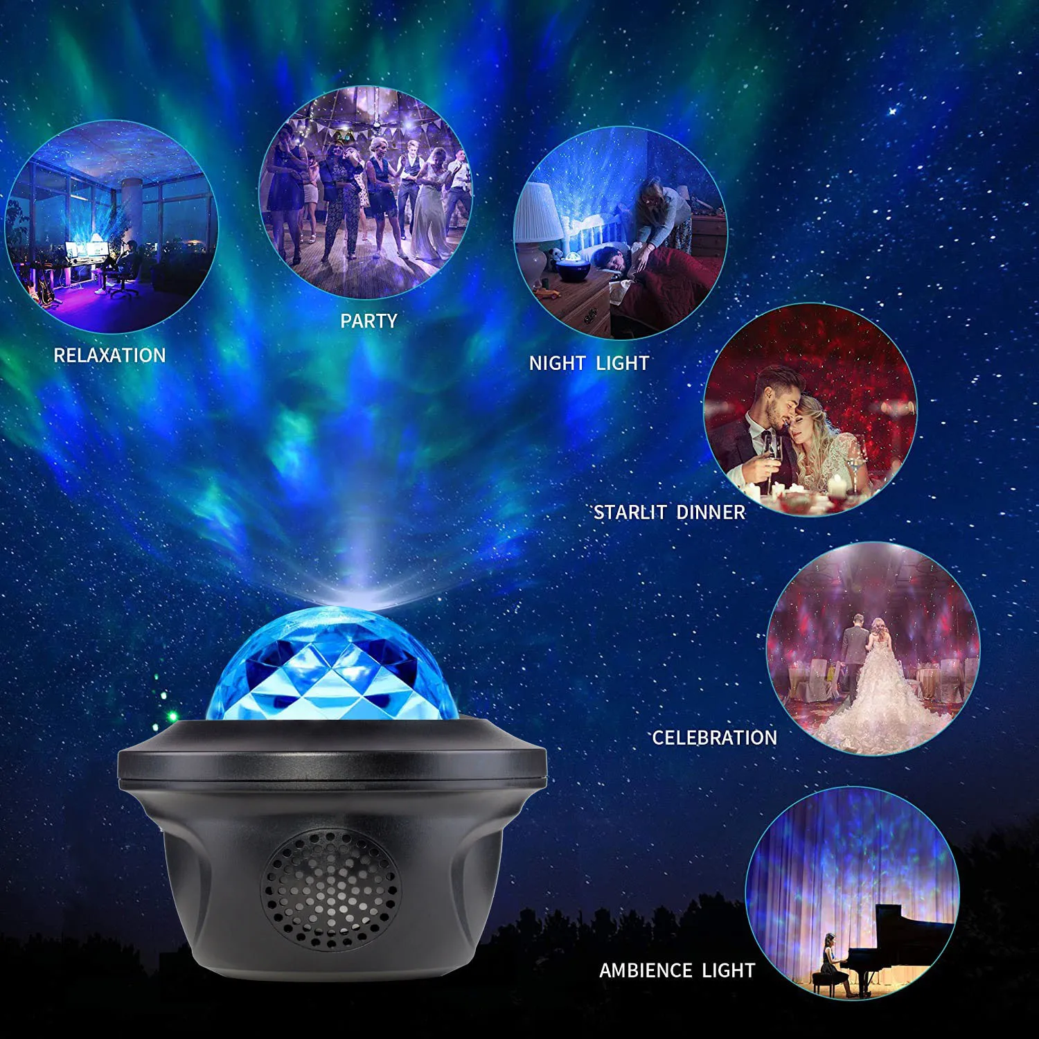 Farebné Hviezdne Nebo Galaxy Projektor Bluetooth Oceánu Vlny Hviezdy Neba Projektor Prehrávač Hudby LED Nočné Svetlo Projekčnej Lampy Darček