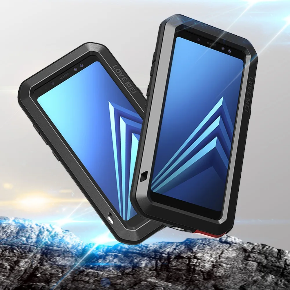 Feitenn Ťažkých Ochrany Telefón puzdro pre Samsung A8 Kovové Brnenie Tvrdeného Skla Telefón Silikónový Nárazník AntiShock Hliníkový Kryt