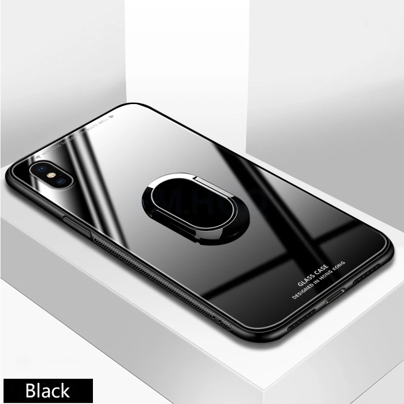 FM.HGQ Luxusné Krúžok Držiak Telefónu puzdro Pre iPhone X XS Magnetické Auto Stojí TPU+Ultra Tenké Tvrdené Sklo Pre iPhone XR XS MAX Prípade
