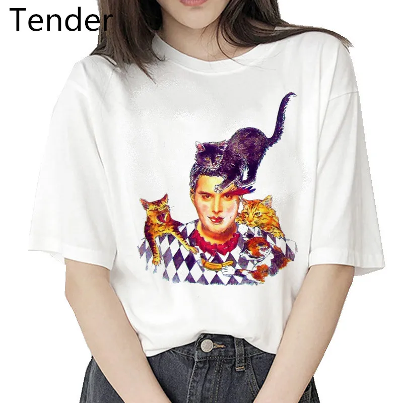 Freddie Mercury a jeho mačka t shirt hip hop ženy streetwear módy tričko retro harajuku ulzzang t-shirt Grafické žena topy