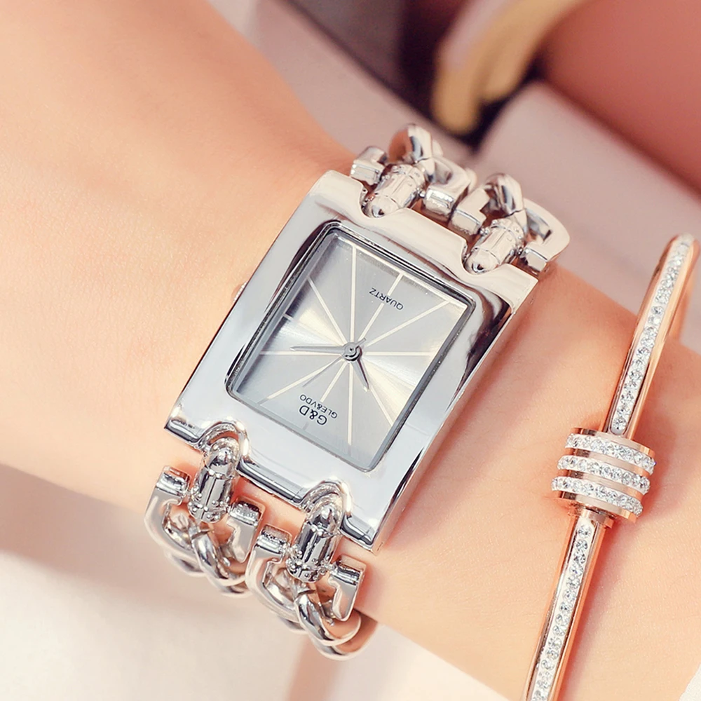 G&D Ženy Hodiny Módne Bežné Dvojité Náramok Quartz Náramkové Hodinky Top Značky Luxusné Obdĺžnik Prípade Dámske Náramkové hodinky reloj mujer
