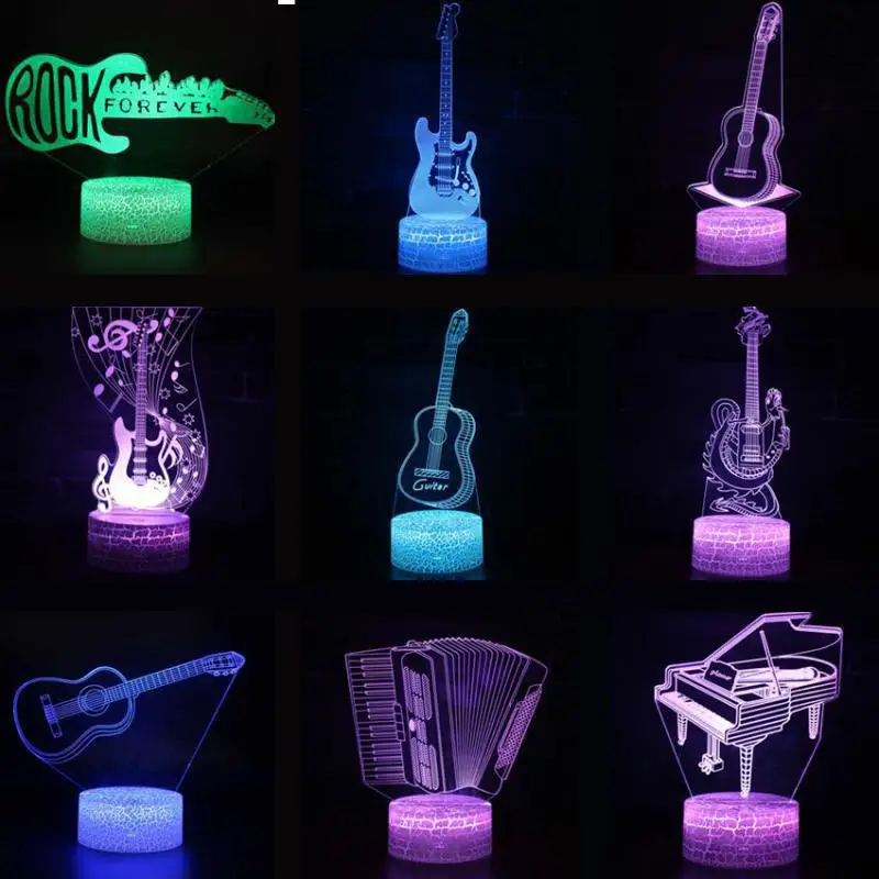 Gitarová Hudba a tanec Moderne 3D Stolná Lampa Black Vianočné Dekorácie Pre Domov Led Stolové Dekorácie Modrá Stolové Lampy