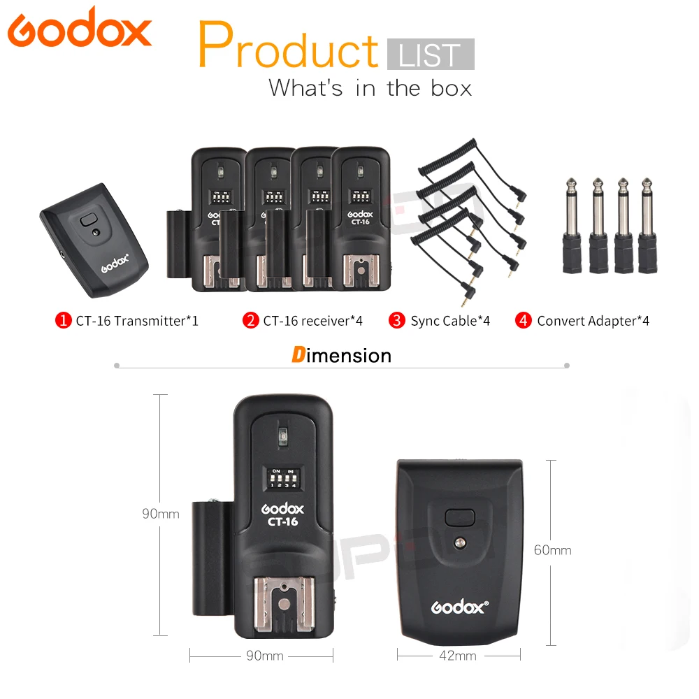Godox CT-16 16 Kanálov Bezdrôtový Video Flash Trigger Vysielač + Prijímač Nastavený pre Canon Nikon Pentax Flash Studio