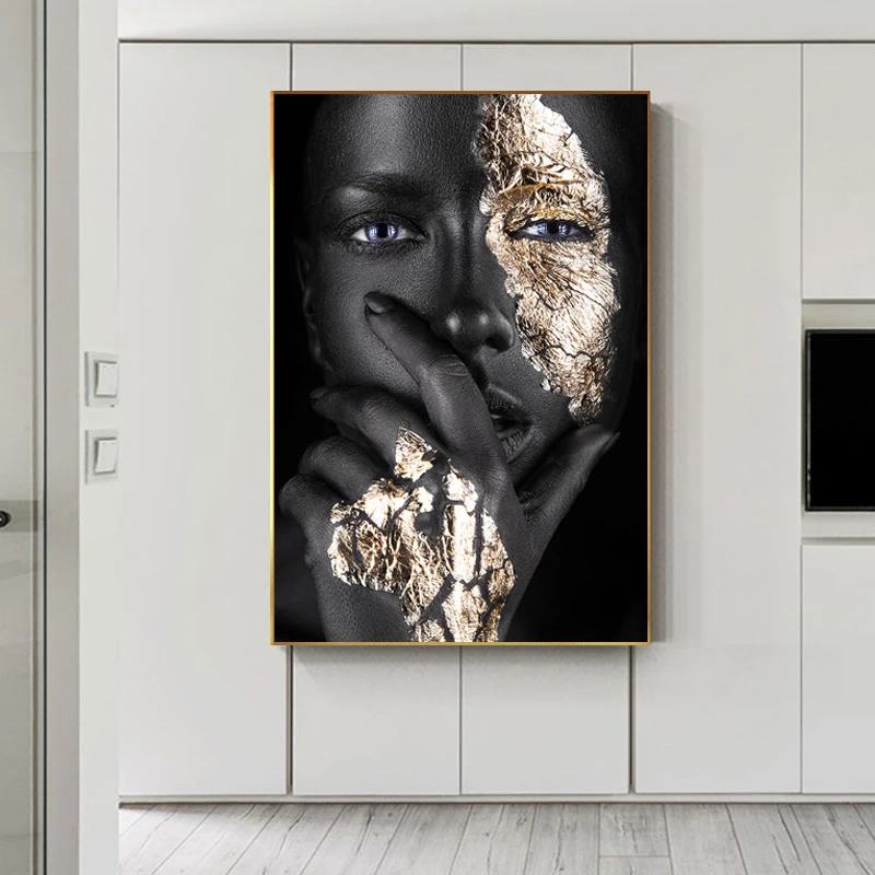 Gold Black Žena Plátno Maľovanie Africké Umenie Žena Plagáty Moderné Obrazy na Steny v Obývacej Izbe Obrázky Domáce Dekorácie Cuadro