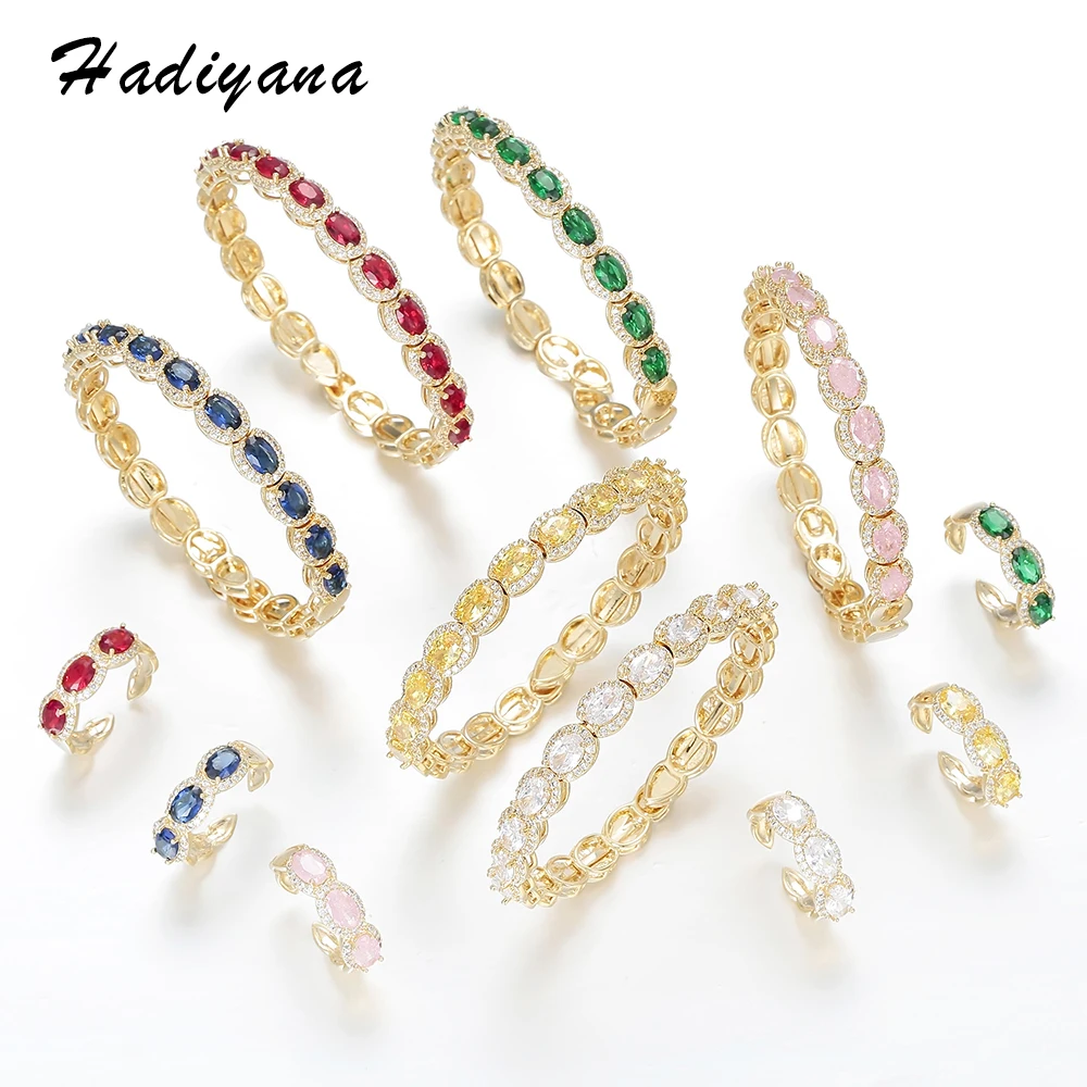 Hadiyana 6 farieb AAA Cubic Zirconia oválne, náramok, prsteň krásne nastaviteľný prsteň náramok šperky set BS3020