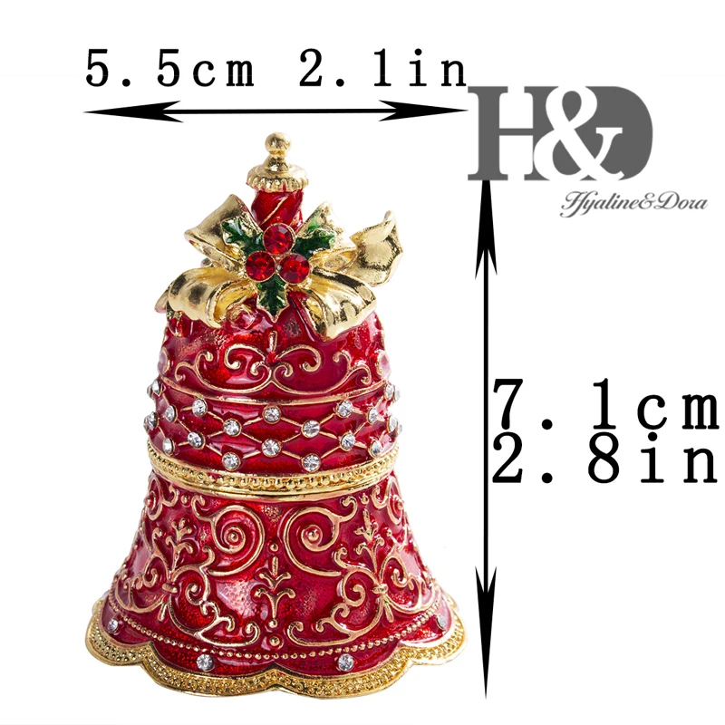 H&D Lakované a Bejeweled Jingle Bell Ručne Maľované Trinket Boxy Závesné Šperky Krúžok Držiak na Vianoce Darček Vianočný Dekor pre Domáce