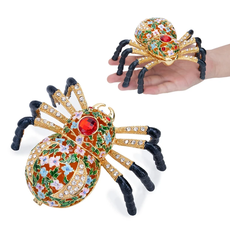 H&D, Ručne maľované Závesné Spider Trinket box S Kryštály Skloviny Zvierat Dekor Aranchnid Figúrka Zberateľskú Šperky Skladovanie Darček
