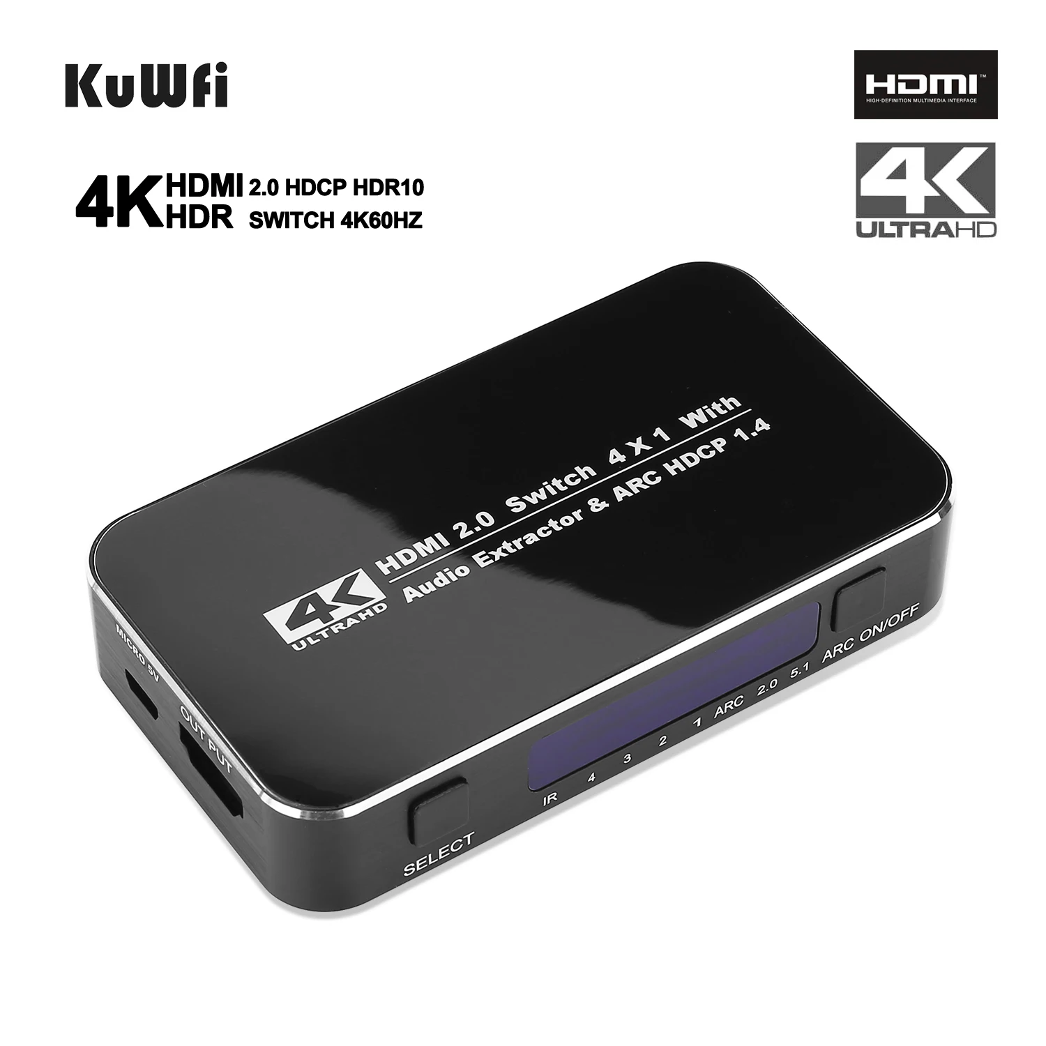 HDMI Splitter 4 Vstup 1 Výstup Adaptér 4 Port HDMI Splitter kábel Prepnite Prepínač 4K 2.0 Audio Extractor ARC & IR Ovládanie