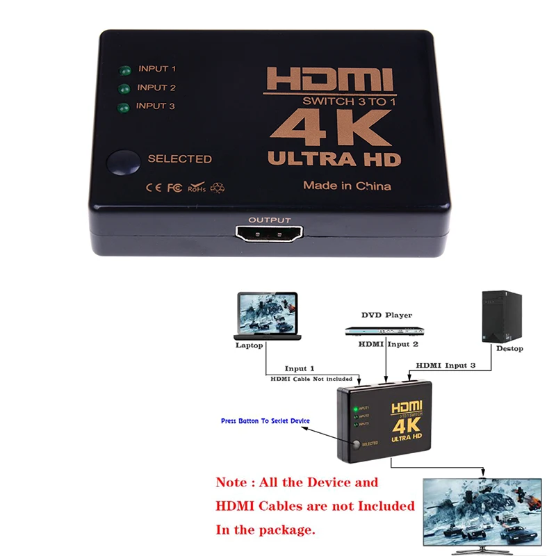 HDMI Switch 4K*2K Switcher Splitter Výber Box Ultra HD DVD HDTV Xbox, PS3, PS4 3 Port