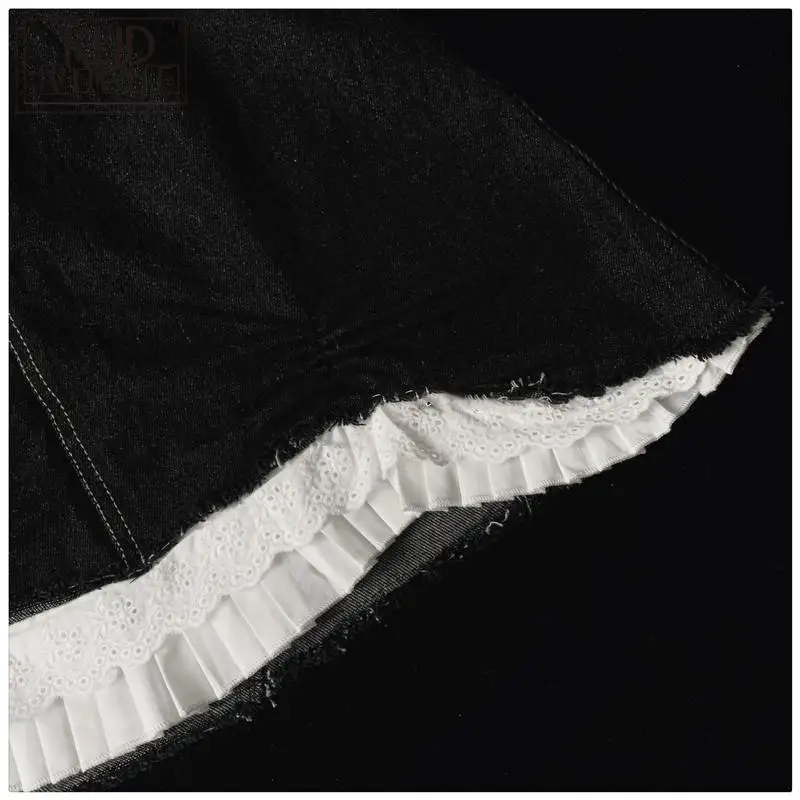 High-v strede zúžený Čipky Umývanie Gotický Jeans Sukňa Čierna Biela Vzor Denim Mini Ceruzku Sukne Nepravidelné A-line Patchwork Streetwear