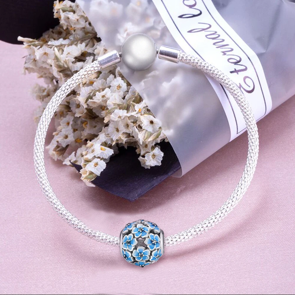 Hodí sa pre Pandora Prívesky Náramky Daisy Korálky s Bledo Modré Smalt 925 Sterling Silver Šperky Doprava Zadarmo