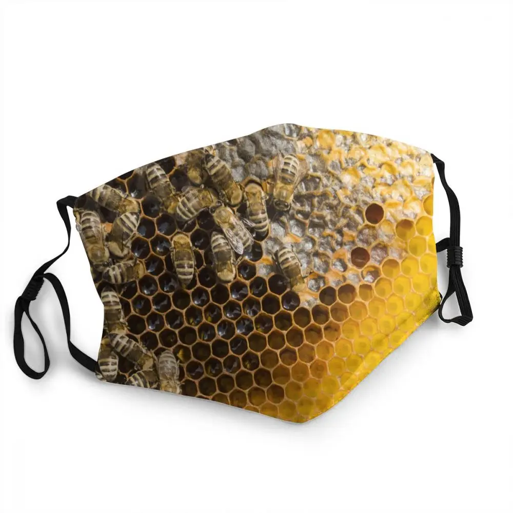 Honeycomb S Včely Opakovane Masku Na Tvár Včely Žlté Kvety Roztomilý Med Bumblebee Ochranný Kryt Respirátor Úst Utlmiť