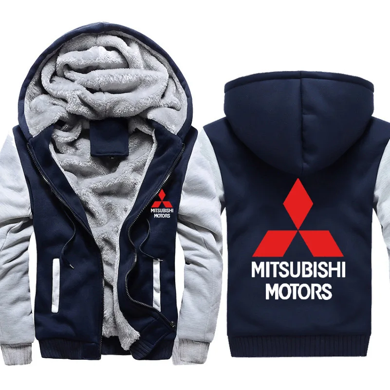 Hoodies Mužov Mitsubishi Auto Logo Tlače Bunda Mužov Hoodies Zimné Zahustiť Teplé Fleece bavlna Zips Kamufláž Raglan Mens Kabát