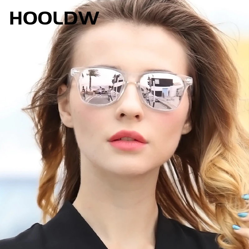 HOOLDW Ženy Polarizované slnečné Okuliare Retro Námestie Jasné Nočné Videnie Slnko Glasse Priehľadný Rám Okuliare UV400 Okuliare Okuliare