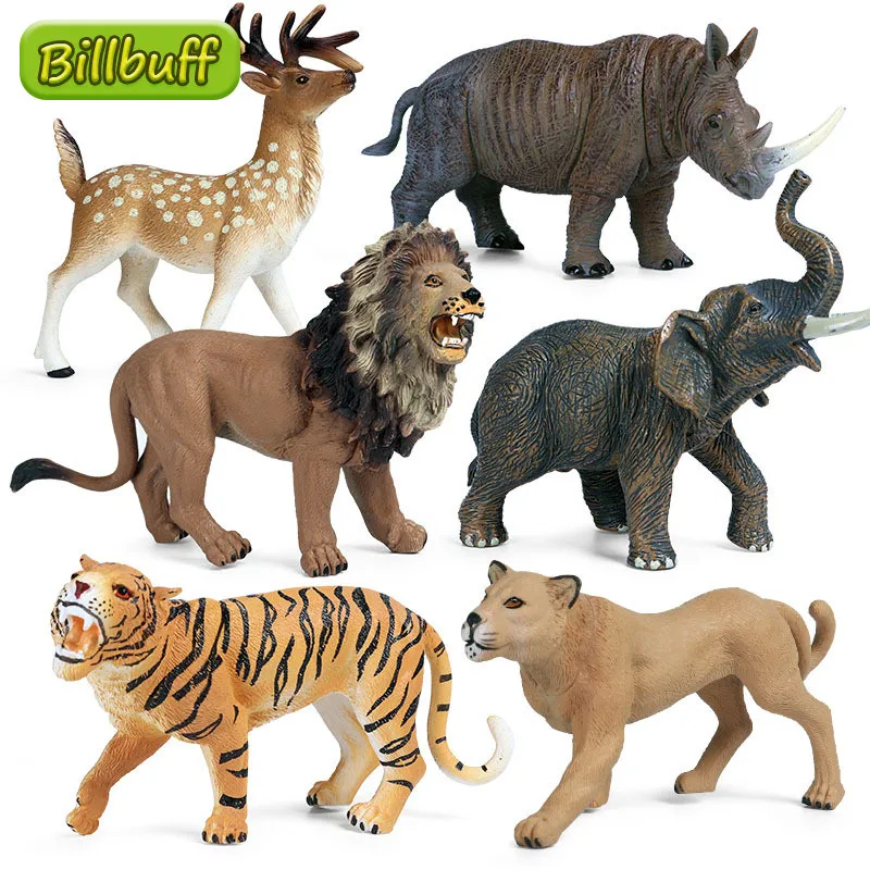Horúce Plastové voľne Žijúcich Zvierat, Slon, Lev, Tiger Rhino Biely Chvost Jeleň Gepard Model, PVC Akčné Figúrky Rozmery hračky pre deti,