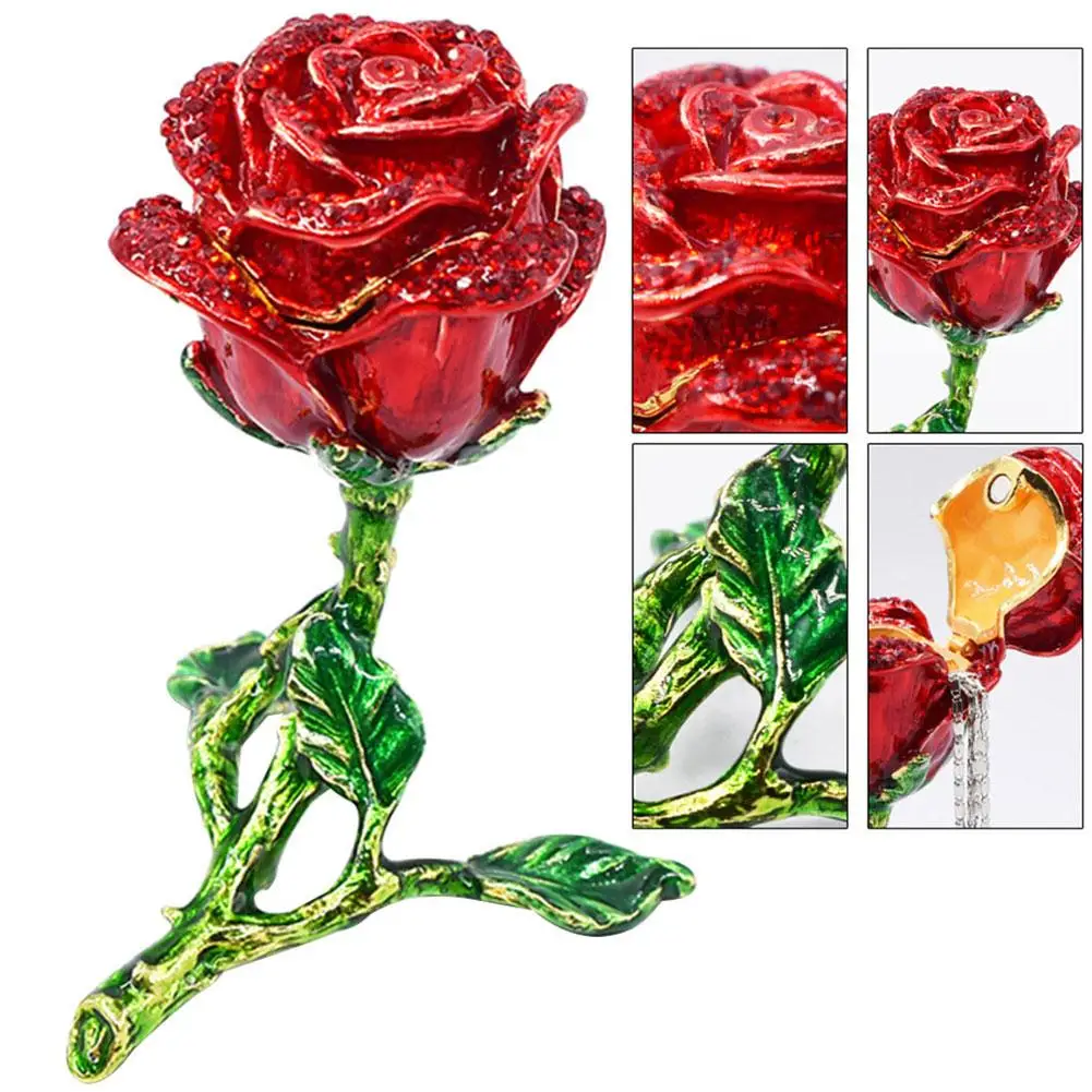 HOT PREDAJ!!! Kreatívne Zliatiny Ruže Kvet Šperky Úložný Box Faux Diamond Organizátor Dekor Tvorivé Rose krúžky box náušnice držiteľ