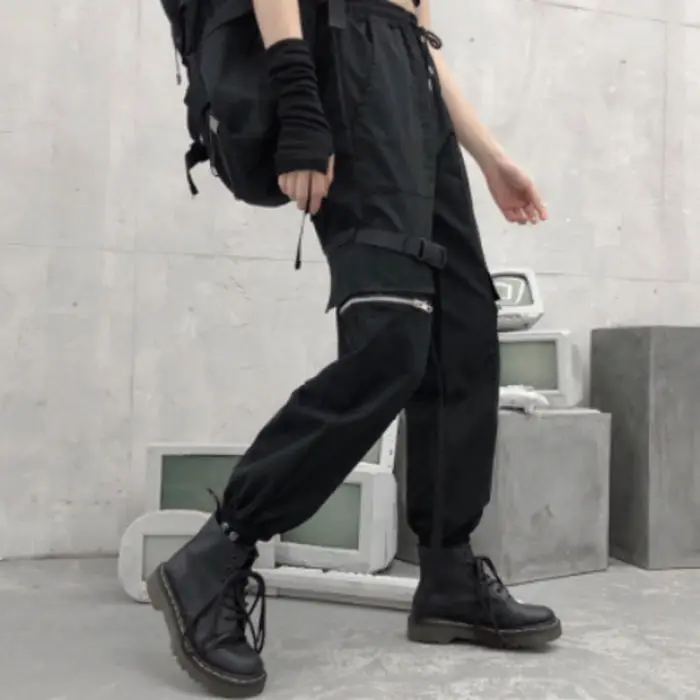 HOUZHOU kórejský Tepláky Ženy Jeseň 2020 Módne Vysoký Pás Joggers Ženy Voľné Páse s nástrojmi Cargo Nohavice Streetwear Čierne Nohavice