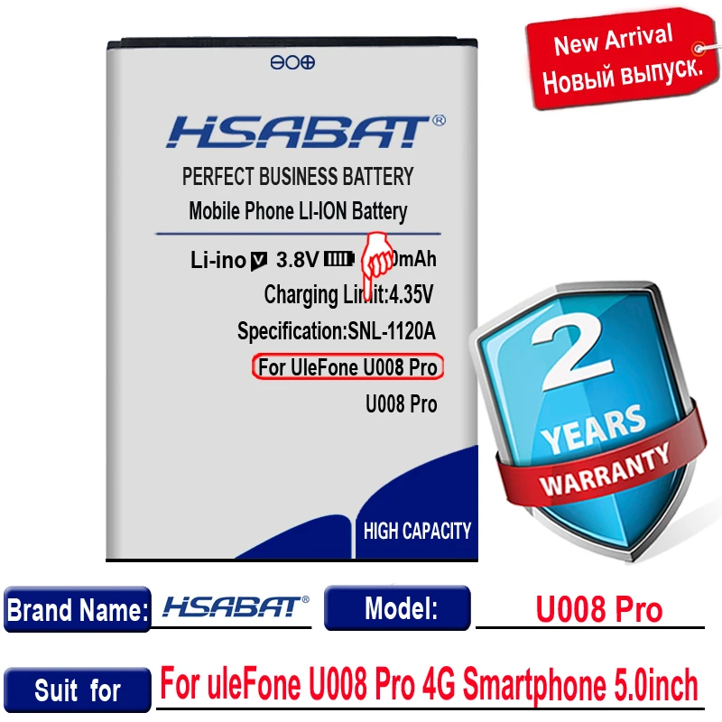 HSABAT Batérie 4000mAh pre uleFone U008 Pro 4G Smartphone 5.0 inch MTK6737 Quad-core-
