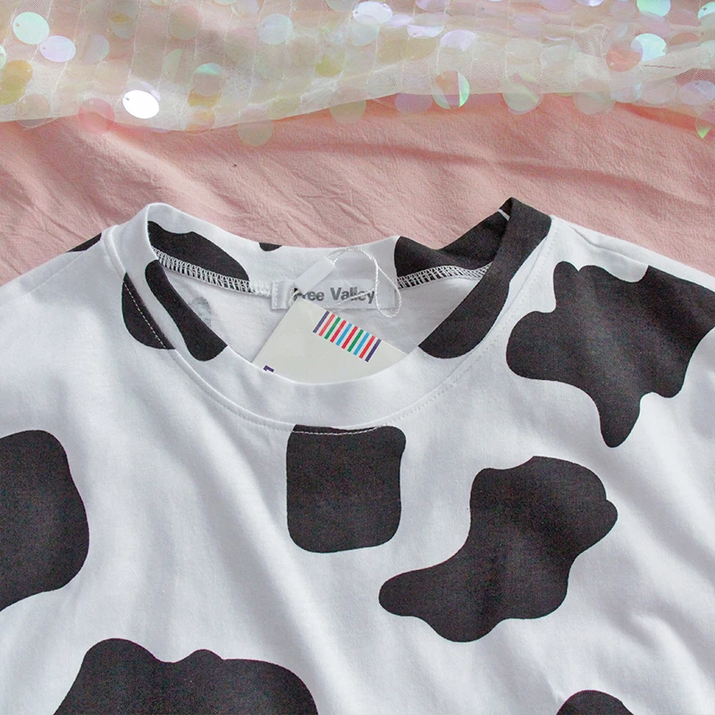 HWLZLTZHT Bavlnené Tričko Letné Oblečenie pre Ženy Veľkých Rozmerov Krava Tlačiť Základné Tričko Ženy Príležitostné O-neck Tričko Nadrozmerné Top