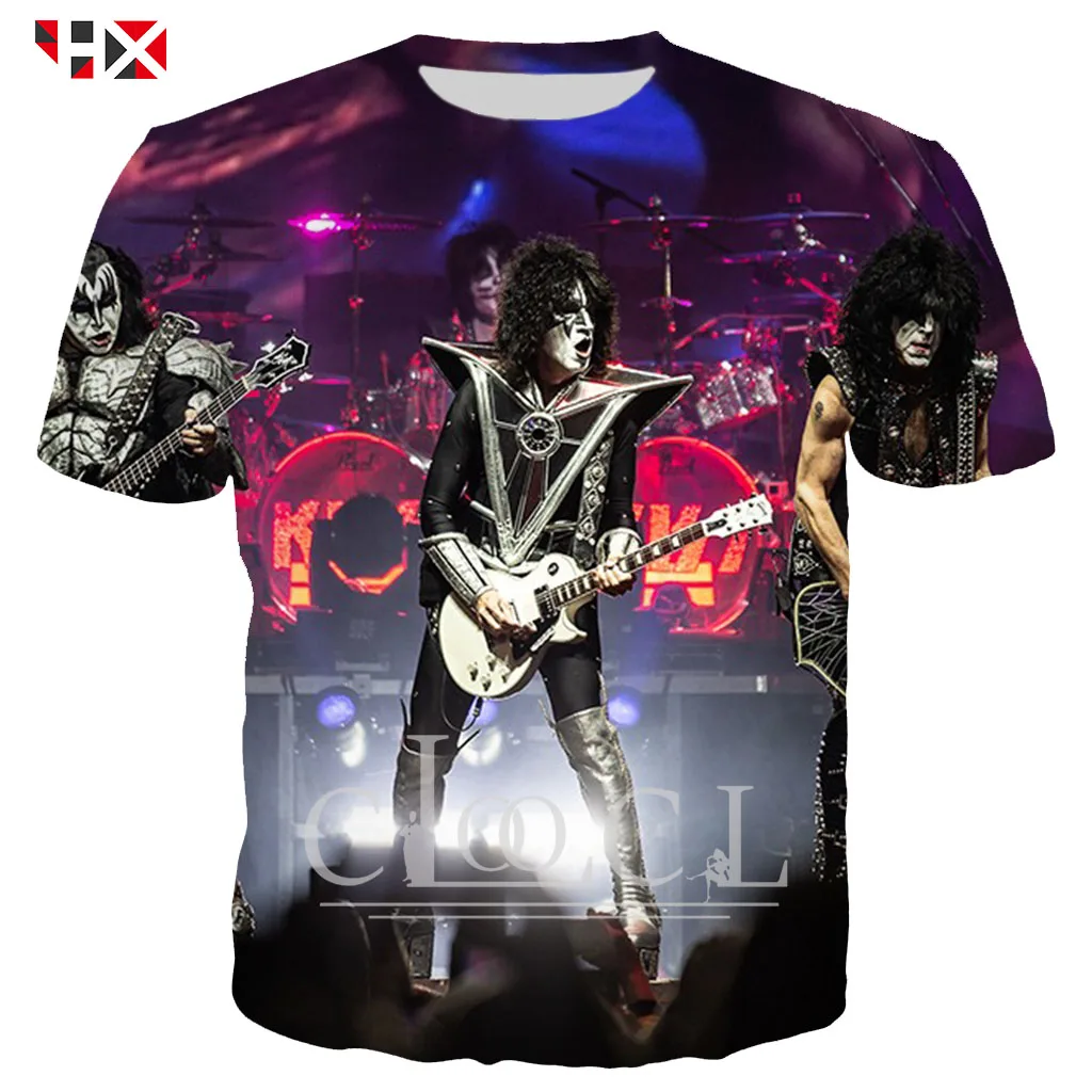 HX Retro Dizajn Muži Ženy T-Shirt 3D Vytlačené Kovové Rocková Kapela KISS Tričko Krátky Rukáv Bežné Hoodie Topy Tees Mužské Tričko