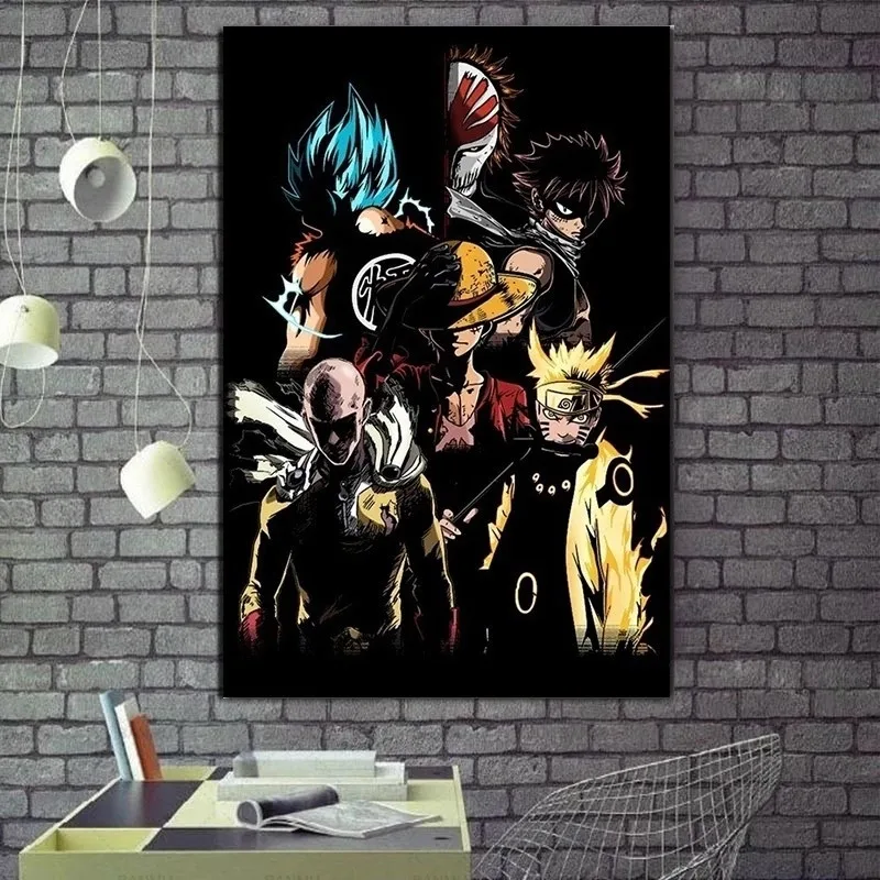Japonsko, Anime Postavičky Plagát Plátno Na Maľovanie Goku Naruto Luff Plagáty Vytlačí Wall Art Obraz Detská Izba Decor Cuadros