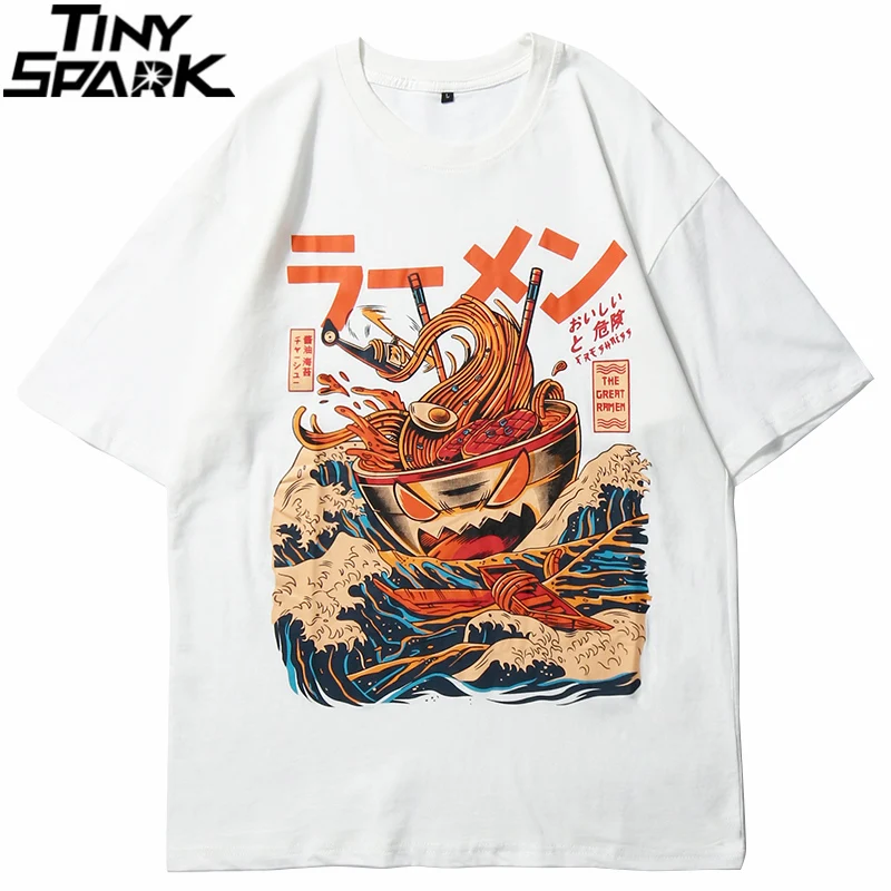 Japonský Harajuku T-Shirt Mužov 2020 Lete Hip Hop Tričká Rezance Loď Cartoon Streetwear Tričká Krátky Rukáv Ležérny Top Bavlna