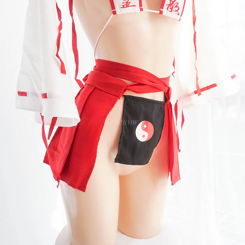 Japonský Sexy Lingerie Set Erotických Retro Kimono Čarodejnice Jednotné Micro Podprsenka Skladaná Sukňa Japonské Anime Exorcista Cosplay Otvorená Podprsenka