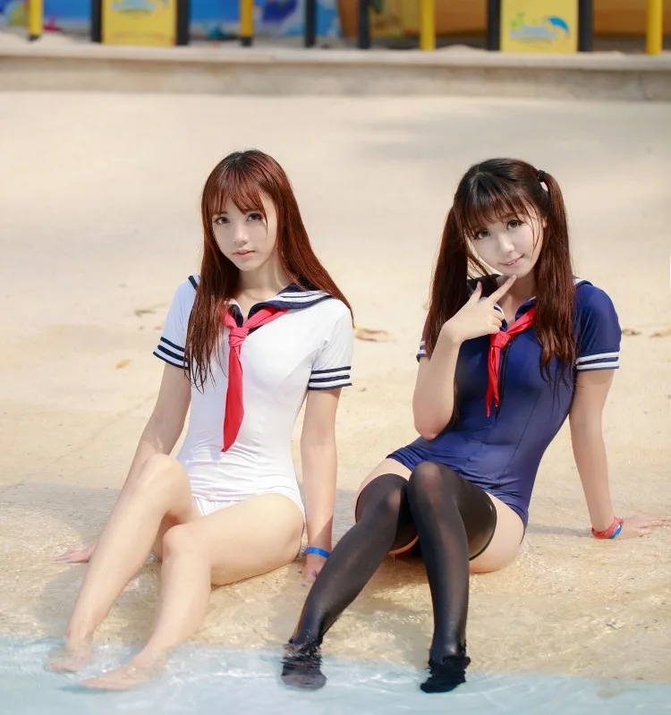 Japonský školské Uniformy Štýl sukumizu plavky Roztomilý Námorník Jeden Kus Lolita Plavky dievča Cosplay sexy plavky