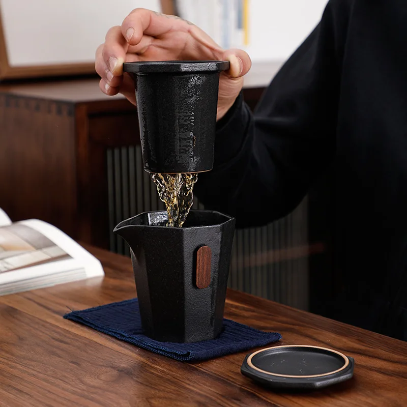 Japonský Štýl Čierny Riad Porcelánová Kanvica Teacup Gaiwan Prenosné Cestovné Čaj Nastaviť Kung Fu Drinkware na Business Darček