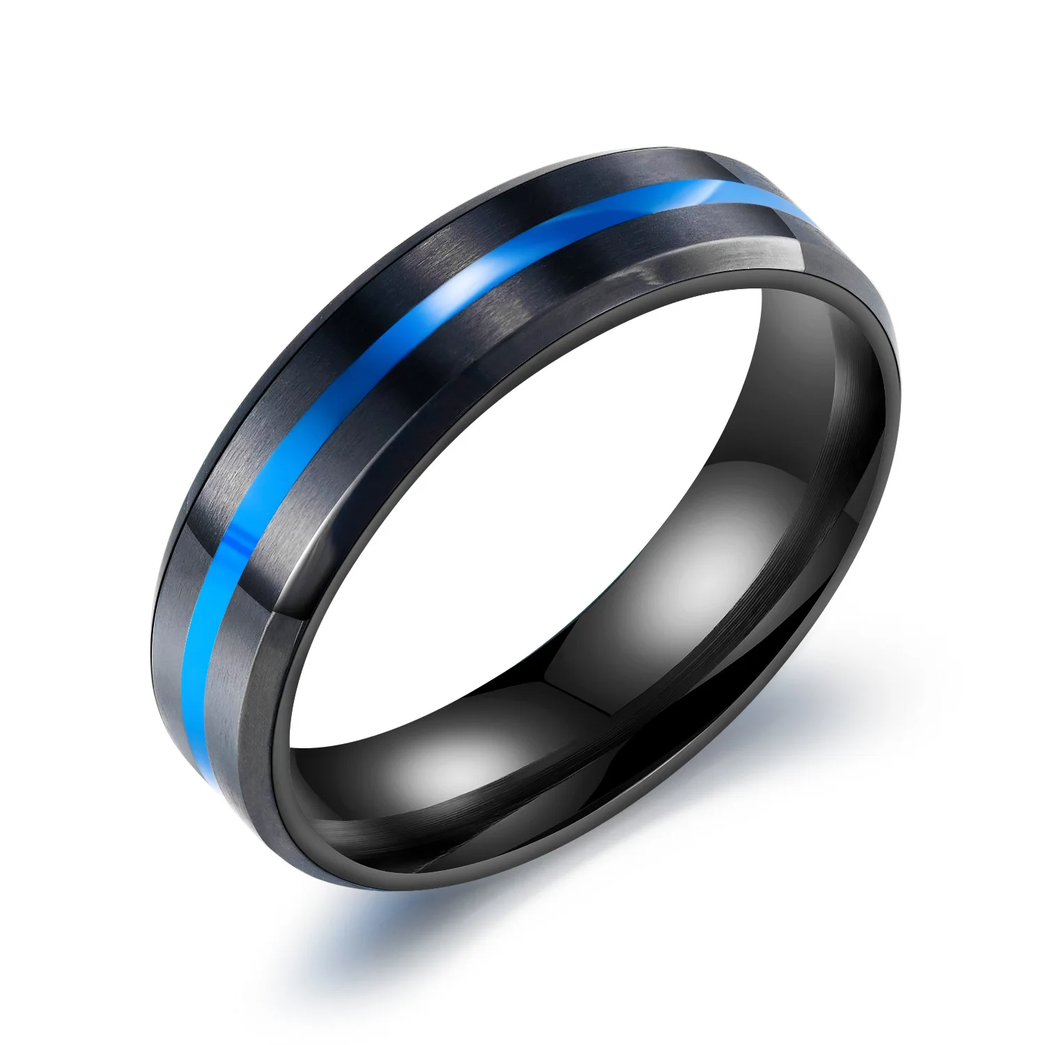 Jednoduché Modrej čiary Prstene pre Mužov Nehrdzavejúcej Ocele Jednoduchý Prsteň Prst Výročie Zapojenie Strany Mužov Šperky NÁM Veľkosti 7-10