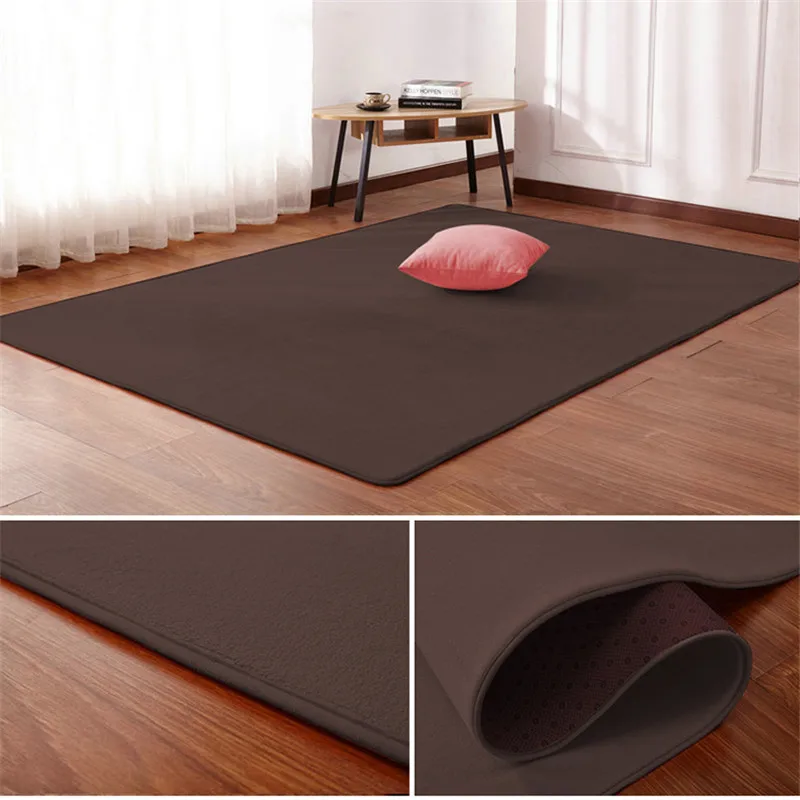 Jednofarebné hrubé coral fleece koberec obývacej izbe, konferenčný stolík deka spálňa posteli obdĺžnikové okno, koberec Tatami yoga mat