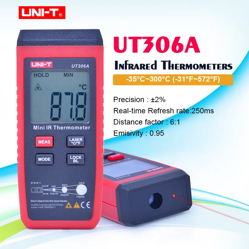 JEDNOTKA UT306A Mini LCD Infračervený Teplomer -35-300C/-31-572F IČ Teplota meradla, Pyrometer Potravín kuchyňa elektronický teplomer