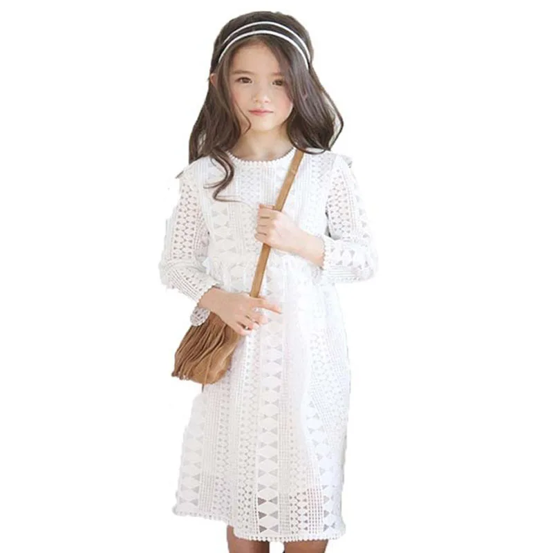 Jeseň Čipky Dievčatá Princezná Šaty S Dlhým Rukávom Elegantné Biele Šaty Pre Dievčatá, Deti Vianočné Šaty Dieťa Dievča Oblečenie Pre 4-14 Rokov