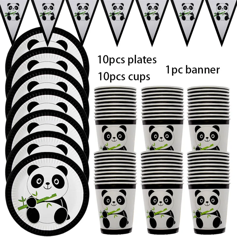 Karikatúry panda Tému Pre deti Happy Birthday Dosky Pohár Obrúsky Banner Jednorázový Riad Set Baby Sprcha Dekor Dodávky