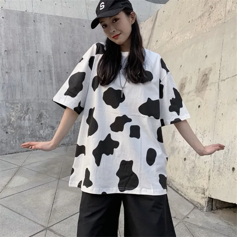 Kawaii Žena Kórejský Štýl Tričko Voľné Krásne Priateľov Ženy Streetwear Bežné Roztomilý Krava Vytlačené Ladie Topy