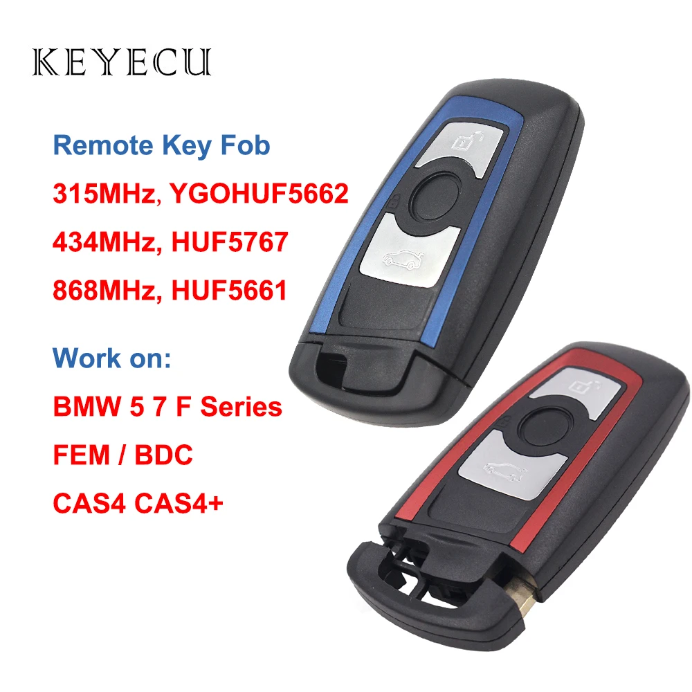 Keyecu 3 Tlačidlá Diaľkového príveskom 315MHz YGOHUF5662,434MHz HUF5767,868 MHz HUF5661 pre BMW 5 7 F Series FEM / BDC,CAS4,CAS4+