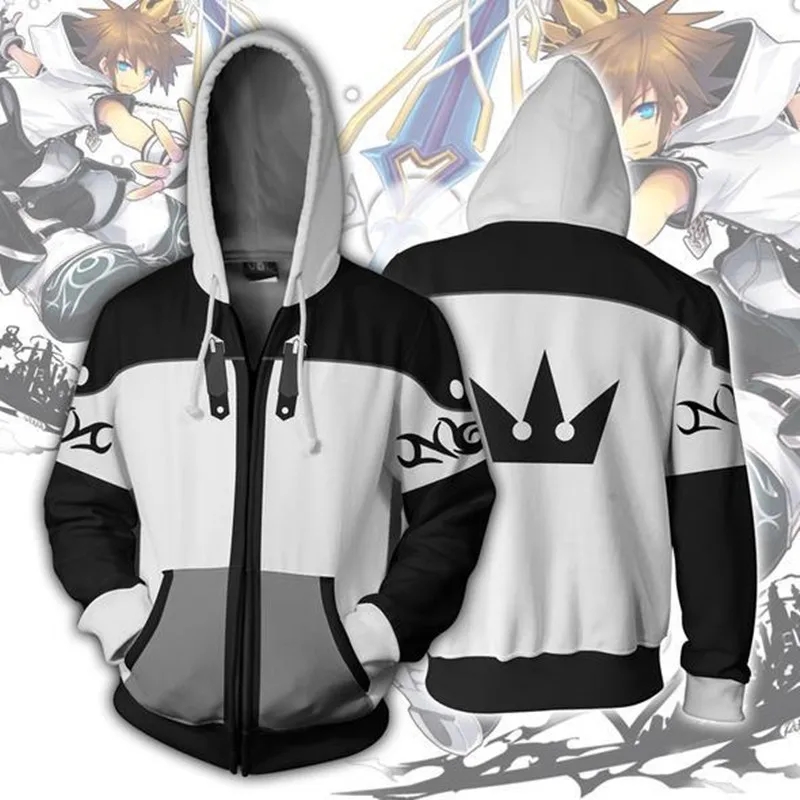 Kingdom Hearts Kairi Cosplay Kostýmy Kingdom Hearts Sora Hoodies 3D vytlačené zip-up hoodies pre mužov a ženy, šport Potu