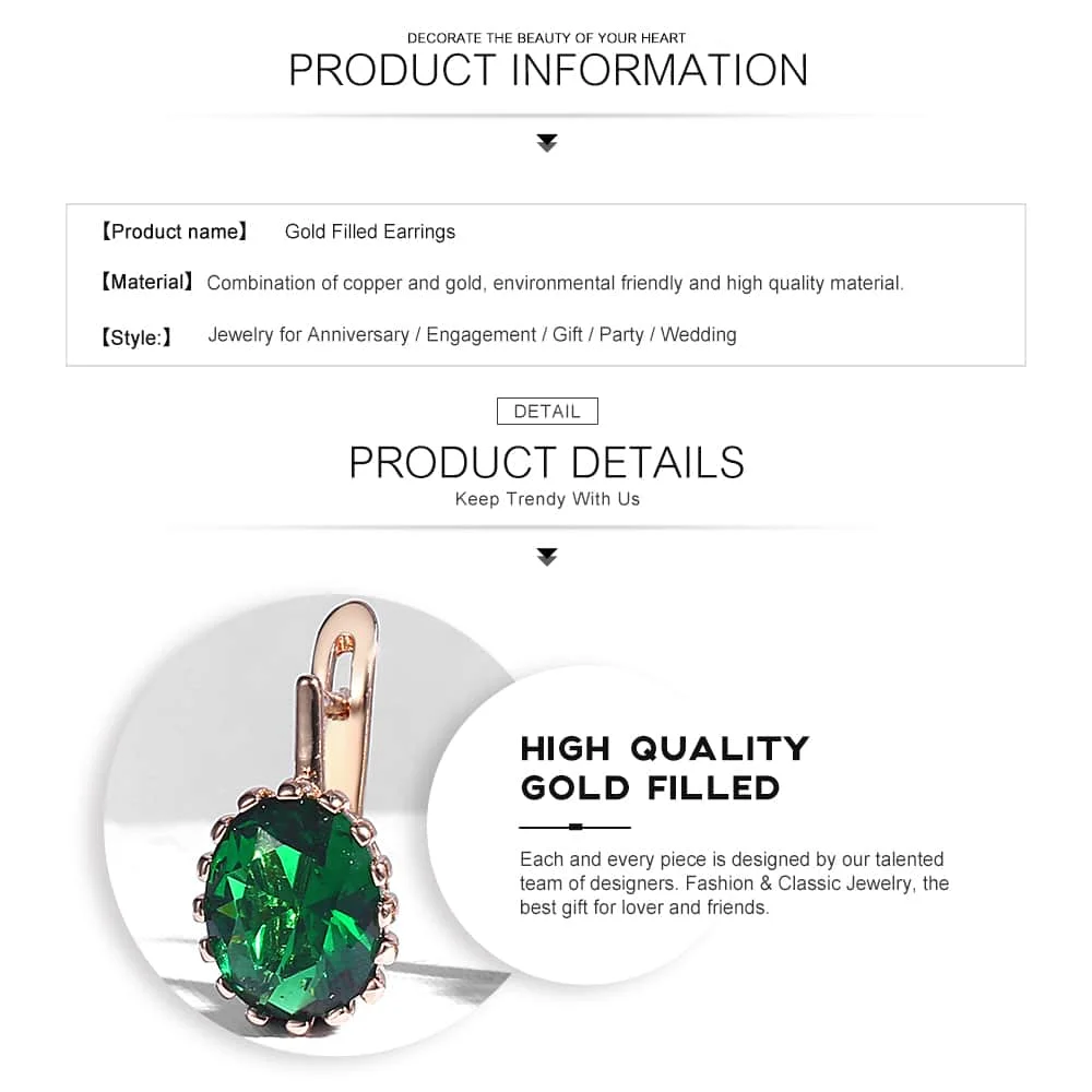 Klasický Oválny Zeleného Kameňa 585 Rose Gold Plné Kolo Crystal Stud Náušnice Pre Ženy, Módne, Elegantné Šperky Darček GE127A