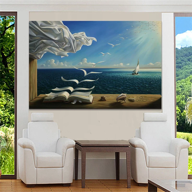 Kreatívne Abstraktné Seascape Plagáty a Tlačí na Steny Umelecké Plátno na Maľovanie Lietania Geeses Knihy Dekoratívne Obrázky na Obývacia Izba