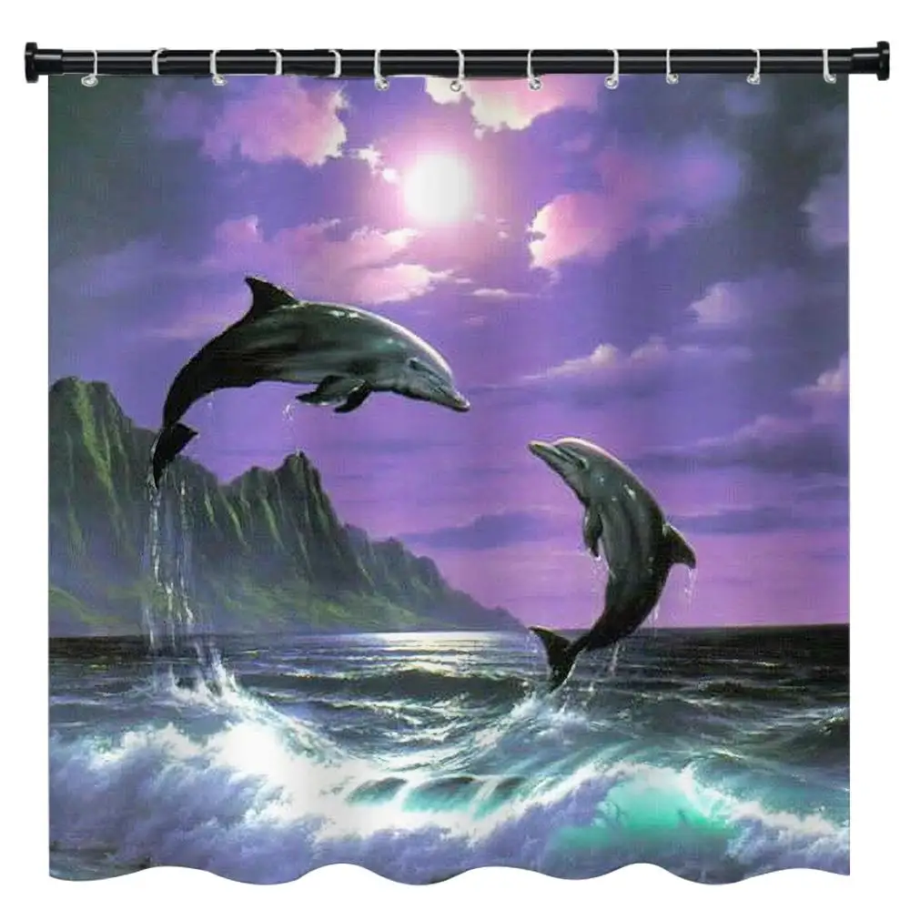 Krásne Dolphin Vzor Kúpeľňa Dekoratívne Sprchový Záves Krásnom Tichom Scenérie Domov Vaňa Príslušenstvo