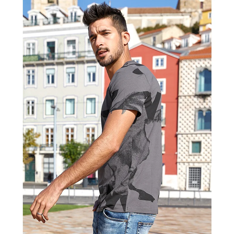 KUEGOU bavlna pánske T-shirt krátkym rukávom tlač fashion tričko pre mužov rozšírenie slim letné tričko mužov topy plus veľkosť ZT-390