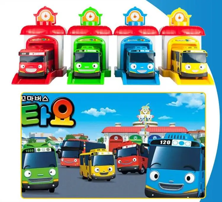 Kórejský Anime Model Hračky Malý Autobus Miniatúrne Auto Plast Dieťa Garáž Vyčítať Autobus Darček k Narodeninám pre deti 4pcs/set HOT