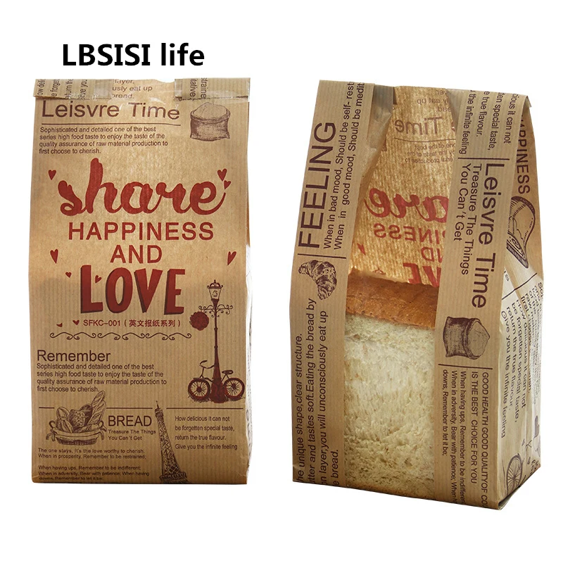 LBSISI Život Kraft Chlieb Papier Taška S Oknom Vyhnúť Olej Lásky Toast Pečenie Papier Taška Takeaway Potravín Ručne Vyrobené Package Tašky