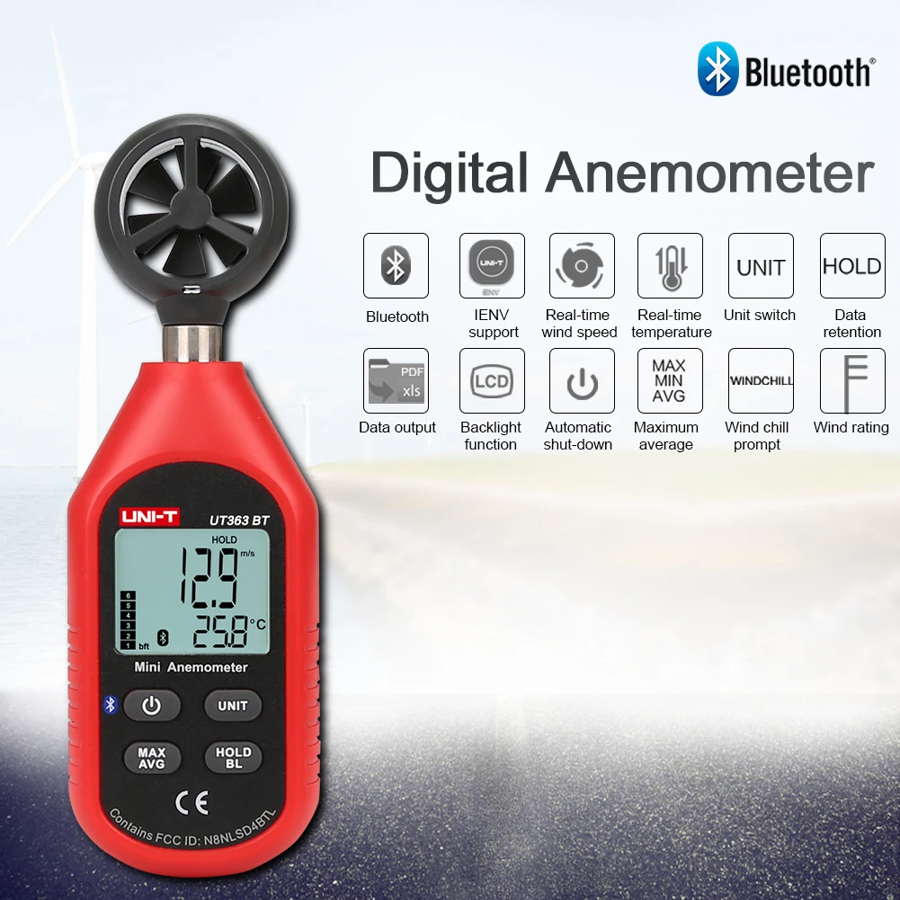 LCD Displej Batérie Powered Podsvietenie Windsurfing Mini Prenosné Bluetooth Rýchlosť Vetra Meter S Teplomer Digitálny Anemometer