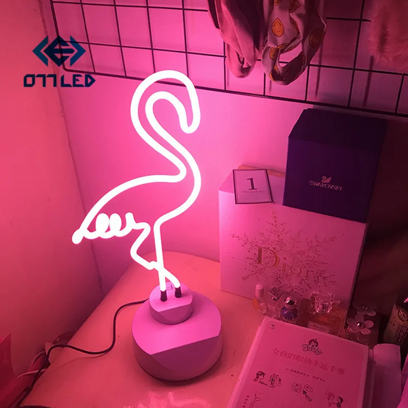 LED, Neónové Osvetlenie, Sklenené Nočné Svetlo Sexy Prihlásiť stolná Lampa Flamingo Vianočný Večierok 3D Umenie Domáce Dekorácie Neon Ružová USB alebo Batérie