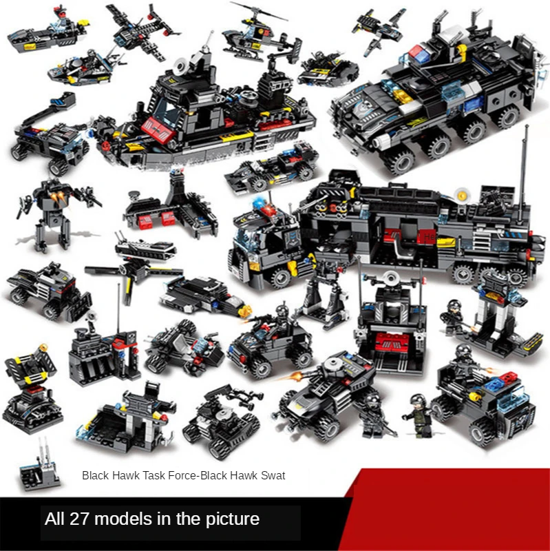 Lego Stavebné Bloky Chlapci Prospech Inteligencie Zmontované Vojenské SWAT Auto Bojové Lietadlo