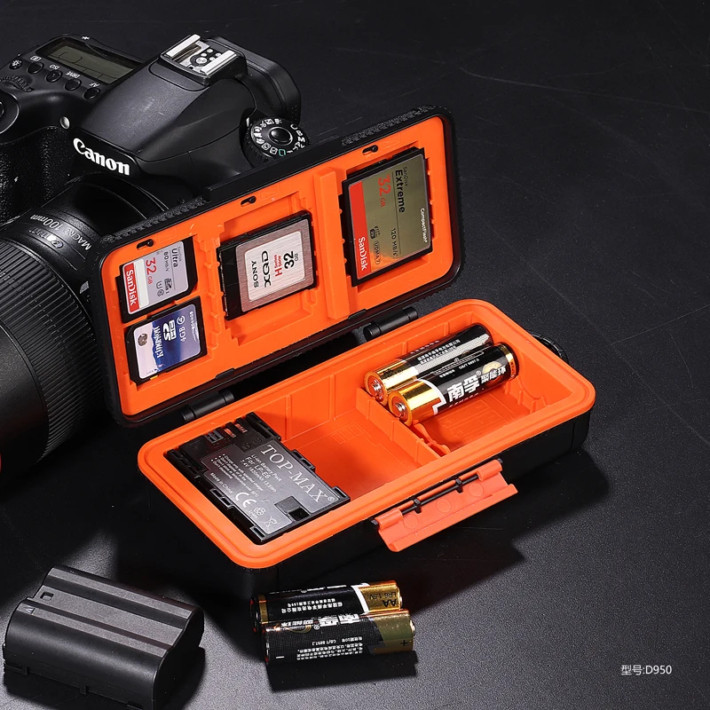 LENSGO D950 Fotoaparát Batérie Úložný Box Prípade Shockproof Chránič pre AA Batérie, SD, CF XQD Pamäťovú Kartu Organizátor Držiteľ