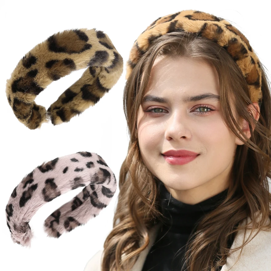 Leopard Hlavový Most Mäkké Plyšové Široký Čelenky Pre Ženy, Dievčatá Kórejský Vlasy Príslušenstvo, Vlasy Kapely Vianočný Darček Strany